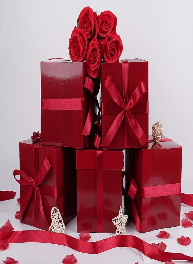 Jaywayang 5 Pack Red Gift Boxes with Lids, Ribbons and Tissue Papers Square Gift Boxes - 7.1 Inch - Christmas Presents Wrapping, Valentine's Day Decoration Party Favor Boxes. - Image 3